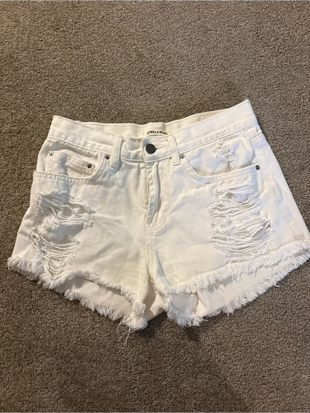 Billabong White Distressed Frayed Denim Shorts